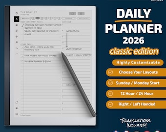 Daily Planner for Remarkable 2 Classic Edition, Templates for Remarkable 2