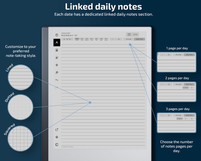 reMarkable 2 Daily Planner Standard Edition, 2024, 2025, niezwykłe szablony, kalendarz zdjęcie 4