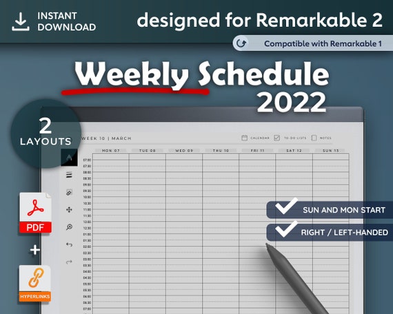 Schedule 2 2022 Remarkable 2 Weekly Schedule Remarkable 2 Templates 2022 | Etsy Australia