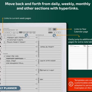 Sjablonen voor Supernote A5x-tablets, productiviteitspakket, planner, dagboek, vergaderingen, notitieboekje, projecten, pdf met hyperlink afbeelding 3