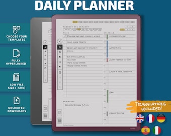 Daily Planner for Kindle Scribe tablets, eInk templates, hyperlinked PDF, calendar, agenda