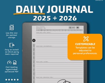 Daily Journal for Kindle Scribe tablets, eInk templates, hyperlinked PDF, calendar, agenda