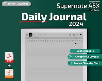 Supernote Daily Journal, 2024, supernote templates, calendar