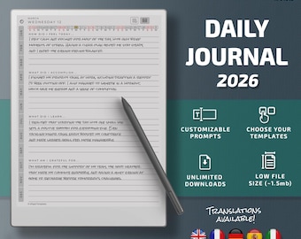 Daily Journal for Remarkable Paper Pro tablets, eInk templates, hyperlinked PDF, calendar, agenda