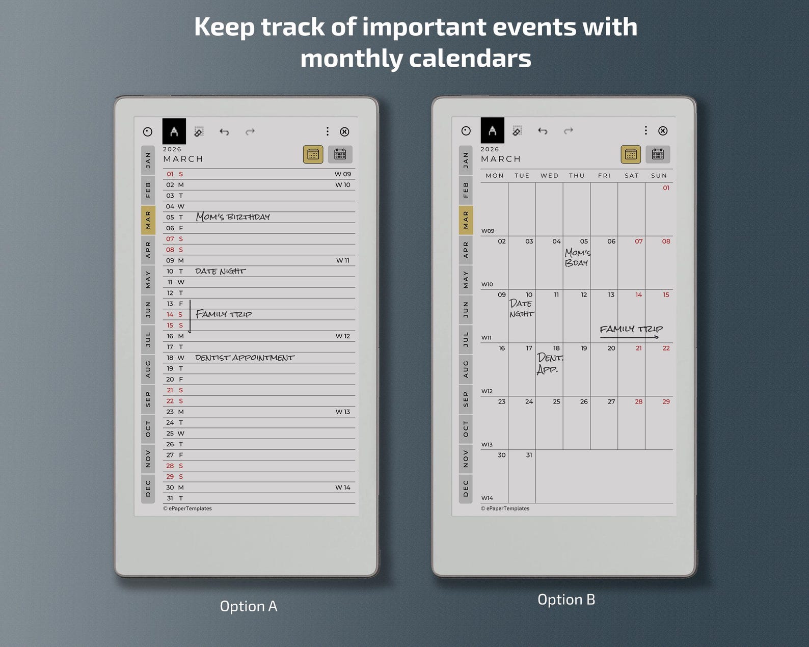 Daily Planner for Remarkable Paper Pro Move Tablets, Eink Templates ...
