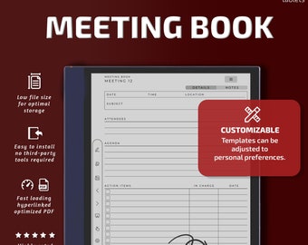 Meeting Book for Boox Note Air tablets, eInk templates, hyperlinked PDF, meeting notes