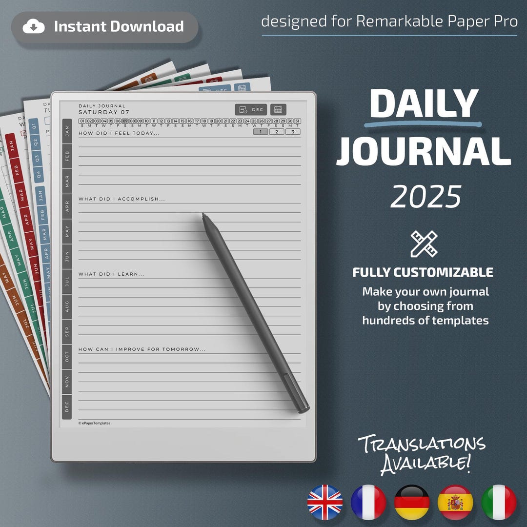 Buy Daily Journal for Remarkable Paper Pro Tablets, Eink Templates ...