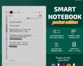Smart Notebook for Supernote Nomad (A6X) tablets, eInk templates, hyperlinked PDF, to do lists, cornell