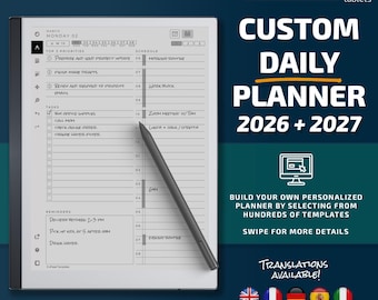 Daily Planner for Remarkable tablets, eInk templates, hyperlinked PDF, calendar, agenda