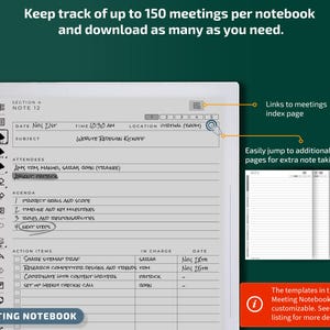 Sjablonen voor Supernote A5x-tablets, productiviteitspakket, planner, dagboek, vergaderingen, notitieboekje, projecten, pdf met hyperlink afbeelding 8