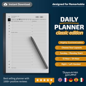 Pianificatore giornaliero per Remarkable 2 Classic Edition, modelli per Remarkable 2