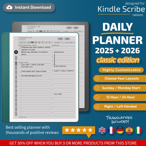 Daily Planner for Kindle Scribe Classic Edition, Templates for Kindle Scribe