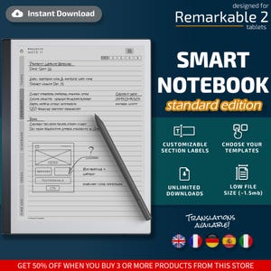Smart Notebook for Remarkable 2 tablets, eInk templates, hyperlinked PDF, to do list, cornell