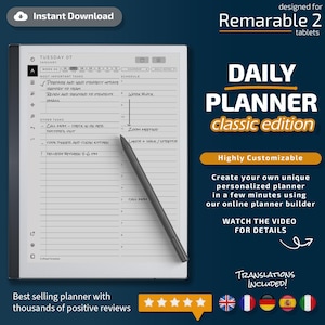 Daily Planner for Remarkable 2 Classic Edition, Templates for Remarkable 2