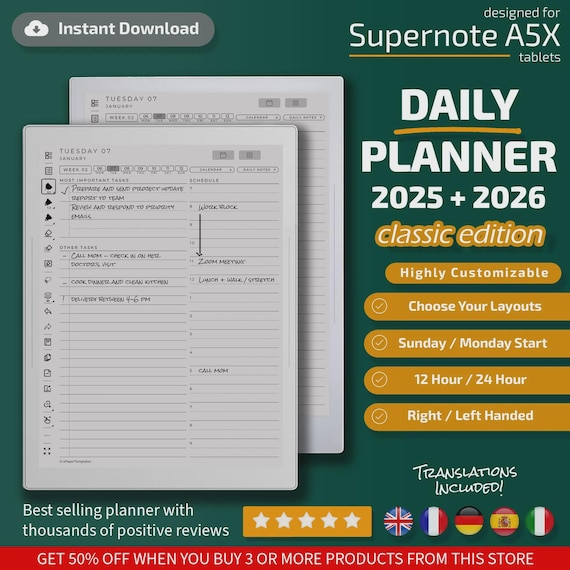 Daily Planner for Supernote A5X Classic Edition, Templates for Supernote A5X