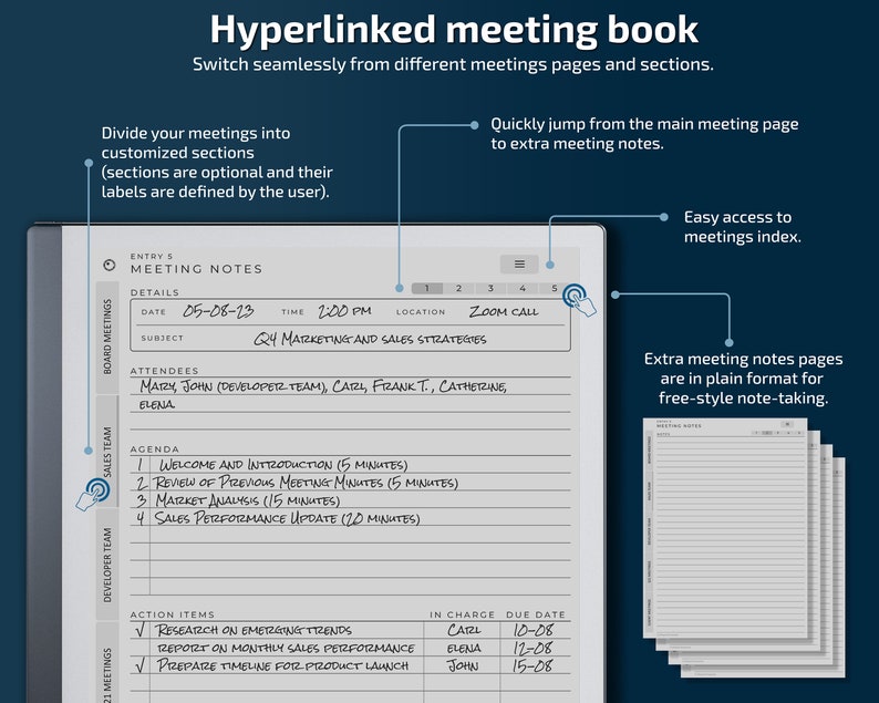 ReMarkable 2 Modèles l Carnet de réunion l Notes de réunion l PDF avec lien hypertexte image 3