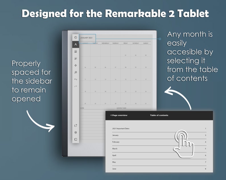 ReMarkable 2 2021 Monthly Calendar 12 Monthly Templates Etsy