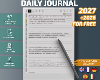 Daily Journal for Remarkable Paper Pro tablets, eInk templates, hyperlinked PDF, calendar, agenda