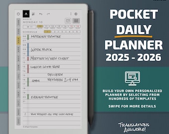 Daily Planner for Remarkable Paper Pro Move tablets, eInk templates, hyperlinked PDF, calendar, agenda