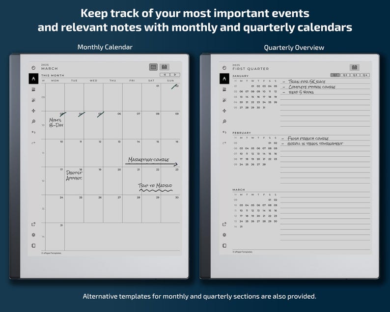 Daily Planner for Remarkable Tablets, Eink Templates, Hyperlinked PDF ...