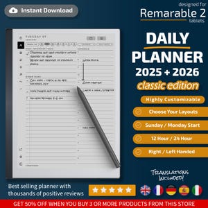 Daily Planner for Remarkable 2 Classic Edition, Templates for Remarkable 2