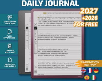 Daily Journal for Kindle Scribe tablets, eInk templates, hyperlinked PDF, calendar, agenda