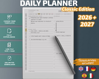 Daily Planner for Remarkable Paper Pro Classic Edition, Templates for Remarkable Paper Pro