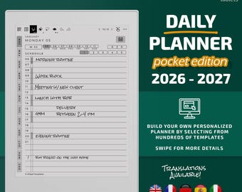 Daily Planner for Supernote Nomad (A6X) tablets, eInk templates, hyperlinked PDF, calendar, agenda
