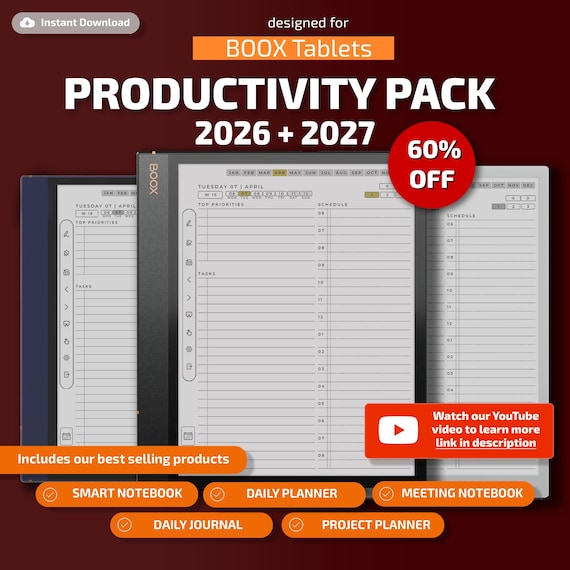 Templates for Boox Tablets: planner, journal, meetings, notebook, projects, calendar, to do list