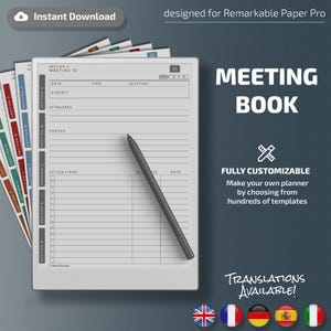 Libro delle riunioni per tablet Remarkable Paper Pro, modelli eInk, PDF con collegamento ipertestuale, appunti delle riunioni