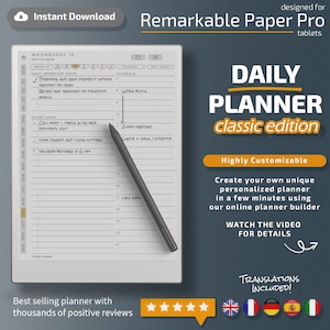 Daily Planner for Remarkable Paper Pro Classic Edition, Templates for Remarkable Paper Pro