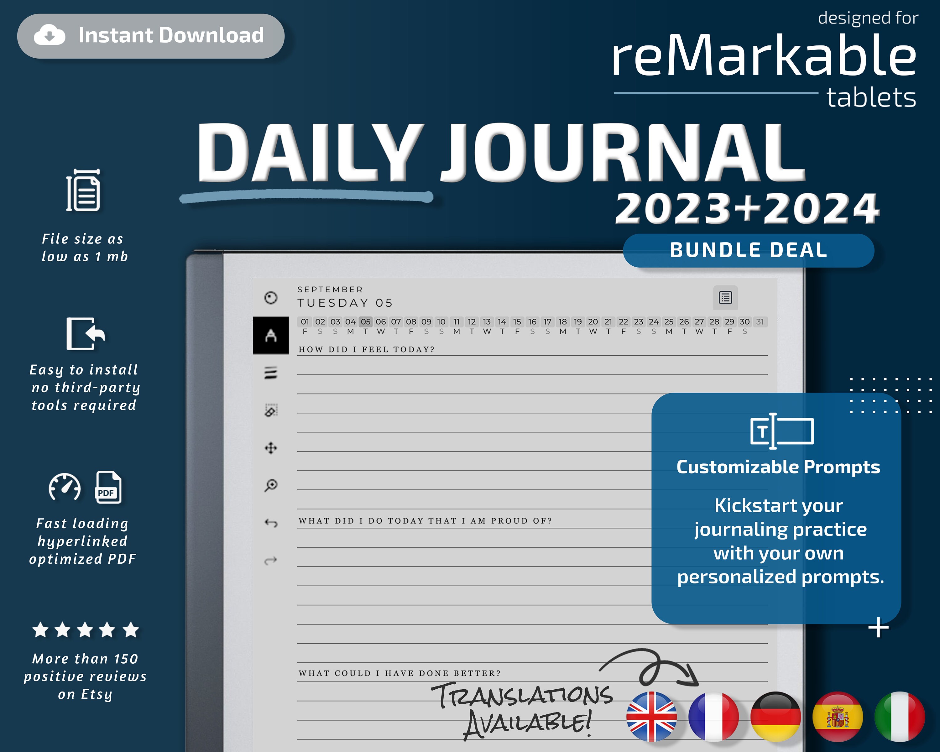 Daily Journal for Remarkable 2 2023 2024 Remarkable 2