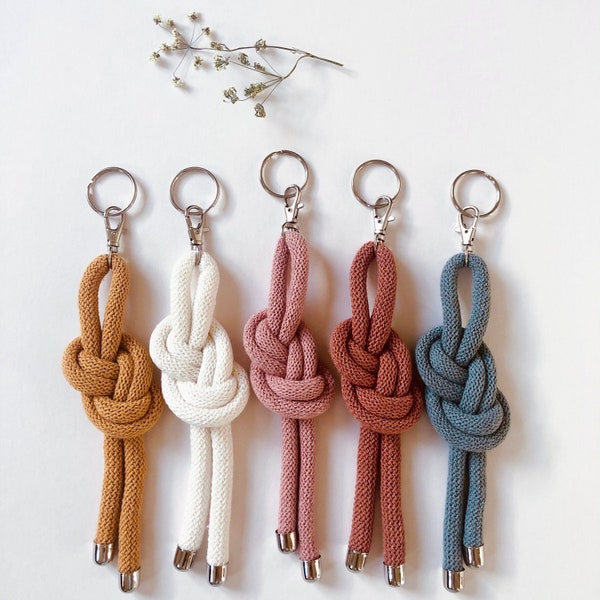 Cotton cord keyring - Recycled cotton bag charm - Figure eight knot keyring - Nautical knot keyring