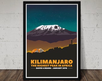 Kilimanjaro Print, Kilimanjaro Summit. Mountain Poster. Gift for Hiker, Climber, Mountaineer - Can be Personalised