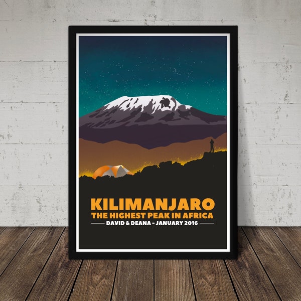Kilimanjaro Print, Kilimanjaro Summit. Mountain Poster. Gift for Hiker, Climber, Mountaineer - Can be Personalised