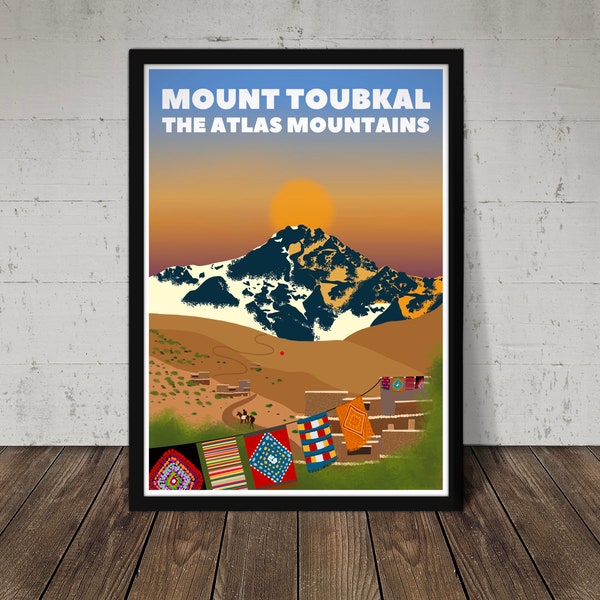Mount Toubkal Print - Atlas Mountains Poster - Gift for Hiker, Climber Mountaineer - Mountain Art