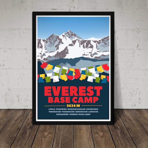 Everest Base Camp Print - Can be Personalised - Wall Art for Climbers, Mountaineers, Hikers. Gift Poster