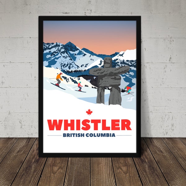 Whistler Ski Print - British Columbia mountain poster Wall Art for Skiers. Perfect Gift For outdoor mountain lover