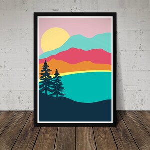Colourful Mountain Print, Simple. Adventure Art. Mountain Poster. Gift for Hiker, Climber, Mountaineer