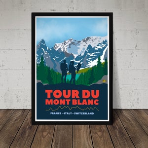 Tour Du Mont Blanc Print - Arte de pared para excursionistas, montañeros - Regalo perfecto para los amantes de la montaña al aire libre - Se puede personalizar