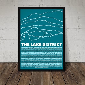 Lake District Wainwrights Print - Colourful Wall Art Poster - Lake District National Park. Gift for hiker, climber - Mountain Art