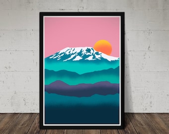 Kilimanjaro Print, Colourful & Simple. Adventure Art. Mountain Poster. Gift for Hiker, Climber, Mountaineer