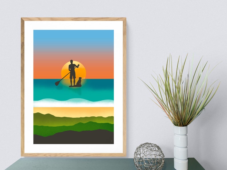 SUP Print Sunset Stand up Paddle Board Wall Art Colourful Etsy