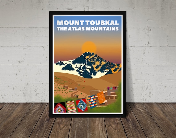 Mount Toubkal Print - Atlas Mountains Poster - Gift for Hiker, Climber Mountaineer - Mountain Art