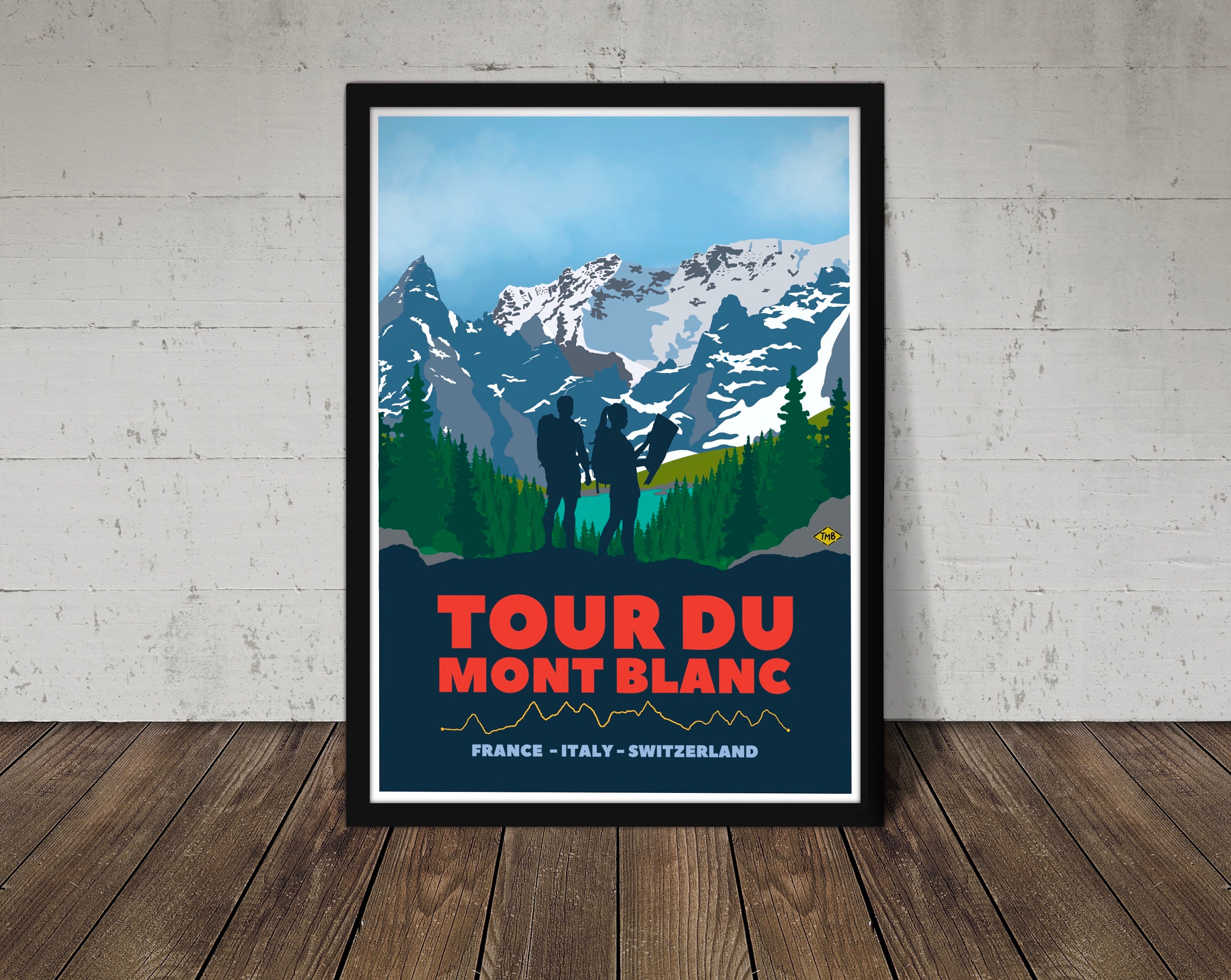 Tour Du Mont Blanc Print - Wall Art for Hikers , Mountaineers - Perfect Gift For outdoor mountain lover - Can be Personalised