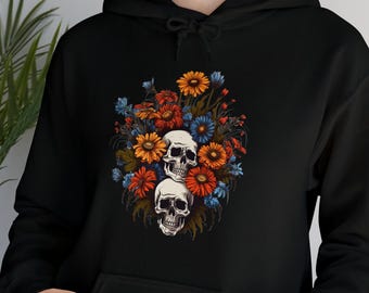Skull and Flowers Black Red and Blue Sweatshirt