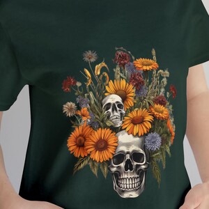 Skull and Flowers T-Shirt in Golds and Green