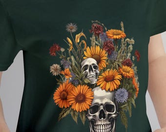 Skull and Flowers T-Shirt in Golds and Green