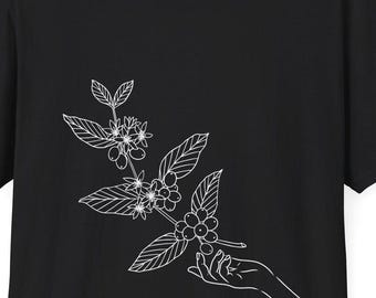 Coffee Plant Hand Unisex T-Shirt, Coffee Lover Tee, Plant Lover Shirt, Nature Graphic Top, Botanical Print Shirt