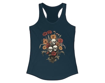 Fall Skull and Wildflowers Racerback Tank Top